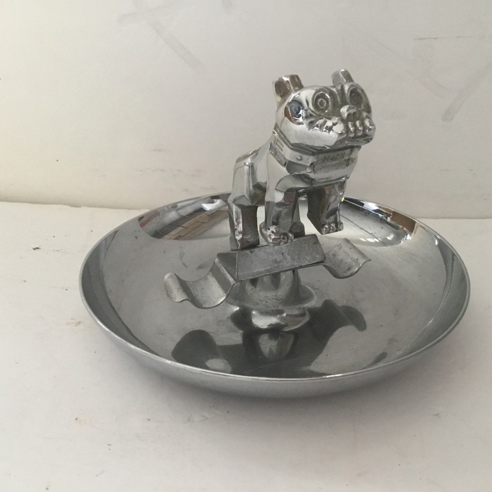 Mack trucks silver ashtray with Bulldog. Vintage